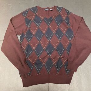 IZOD Grandpacore Dark Academia Argyle Sweater Burgundy 100% Cotton L Preppy